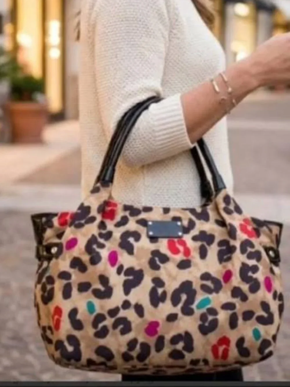 Kate Spade Stevie Pop Art Leopard Print Nylon Shoulder Tote Bag